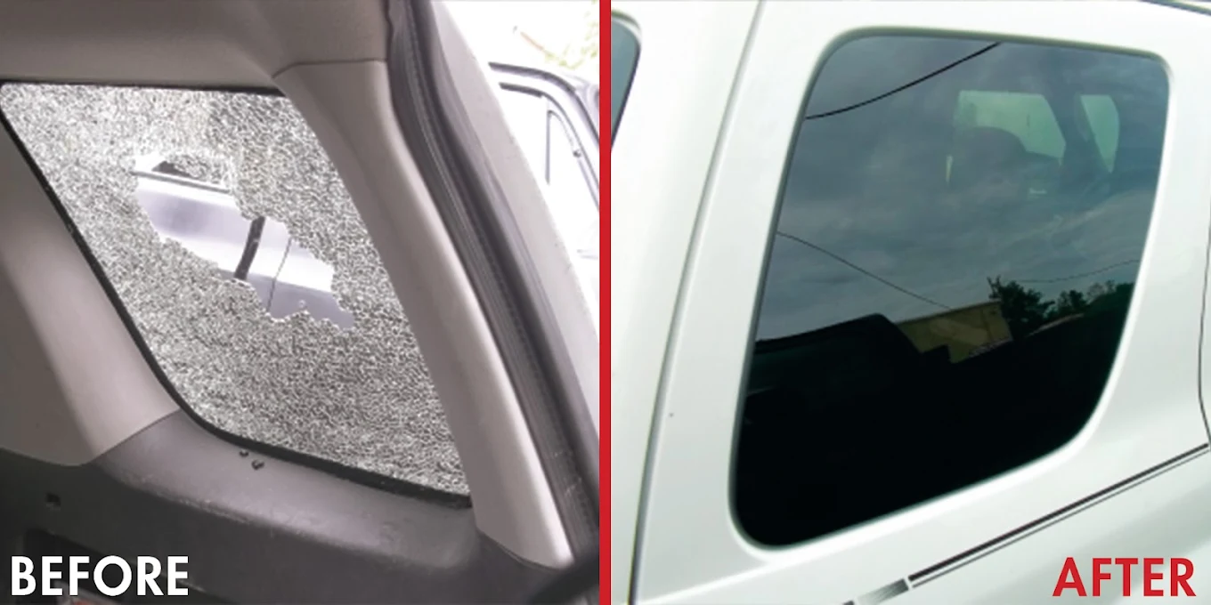 Before and After image of Quarter Glass Replacement