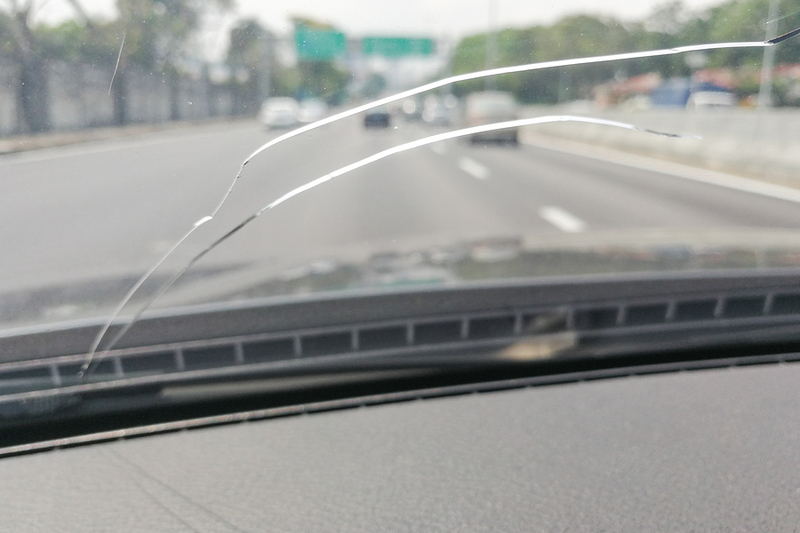 Perspective View Of Cracked Car Windshield