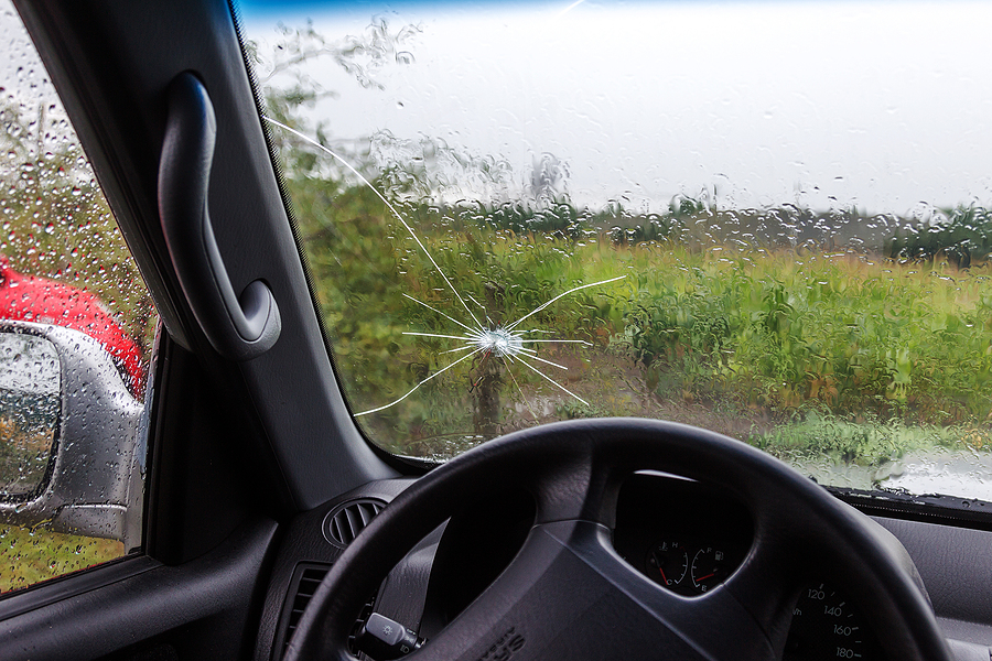 Broken windshield of a car